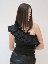 FRILL ONE SHOULDER TOPS (BLACK)