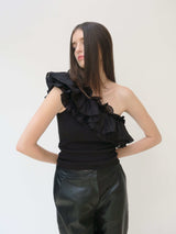 FRILL ONE SHOULDER TOPS (BLACK)