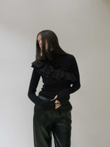 FRILL ONE SHOULDER TOPS (BLACK)