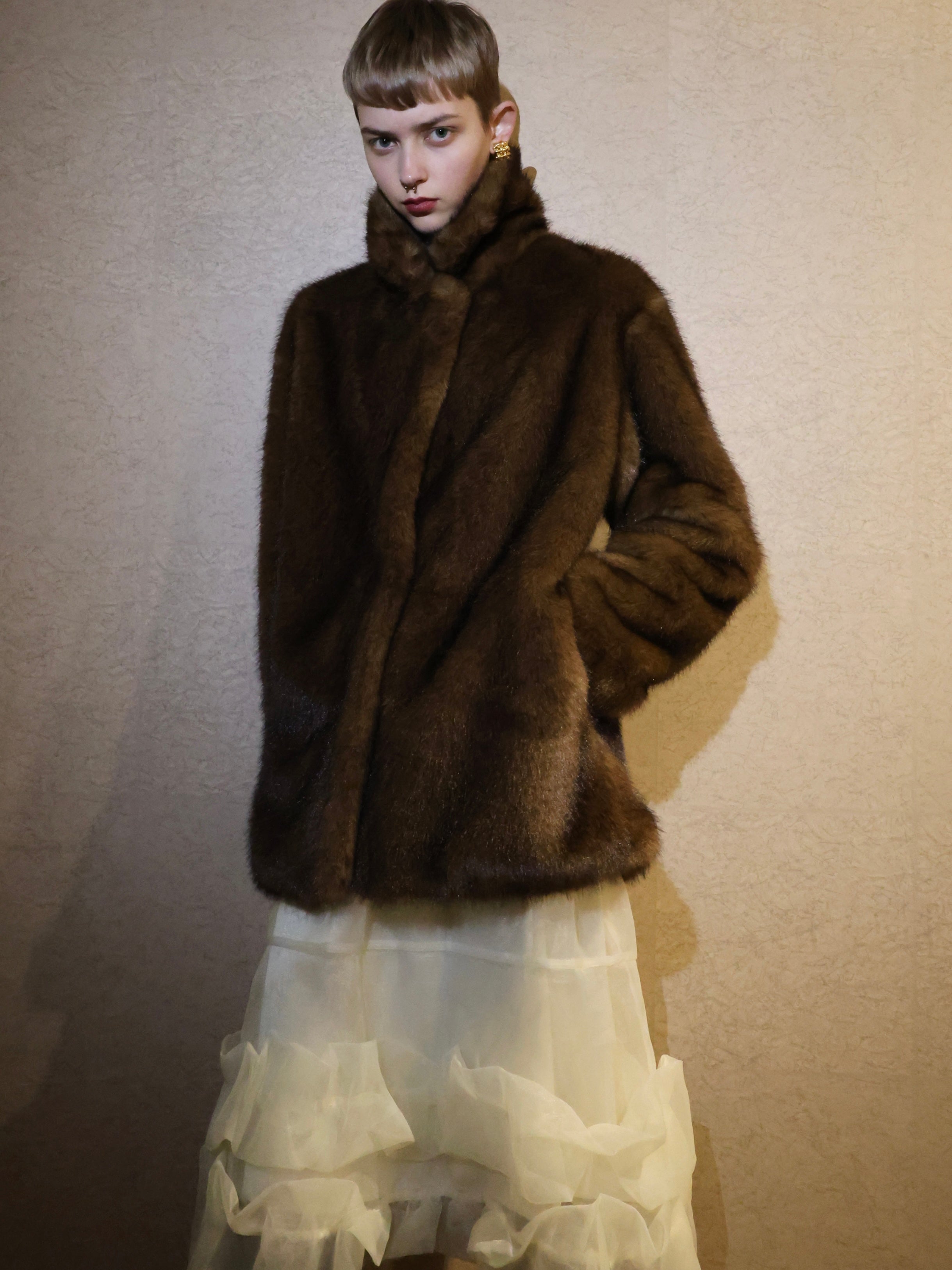 Mink Like Fur Poncho ブラウンファーショートコート MINK LIKE FUR JACKET COAT – AMOMMA