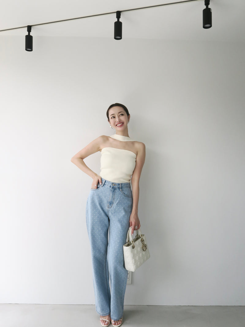 dot denim pants