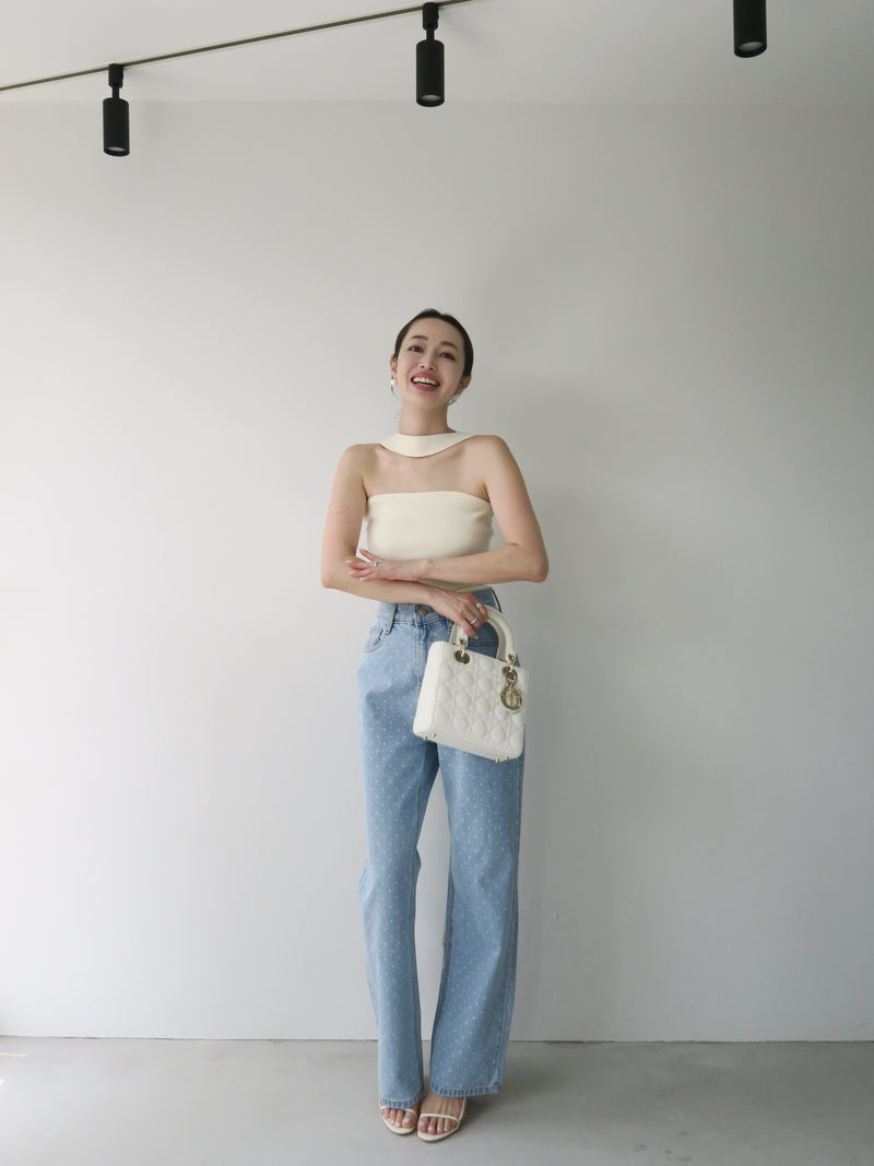 dot denim pants