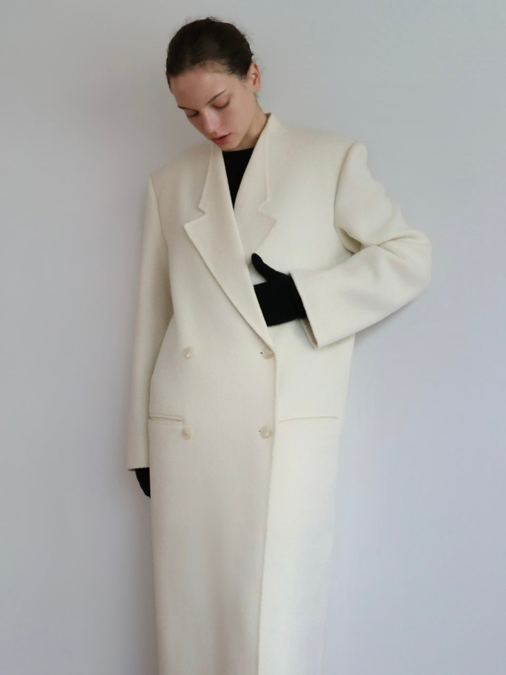 CASHMERE PADDED LONG COAT – AMOMMA