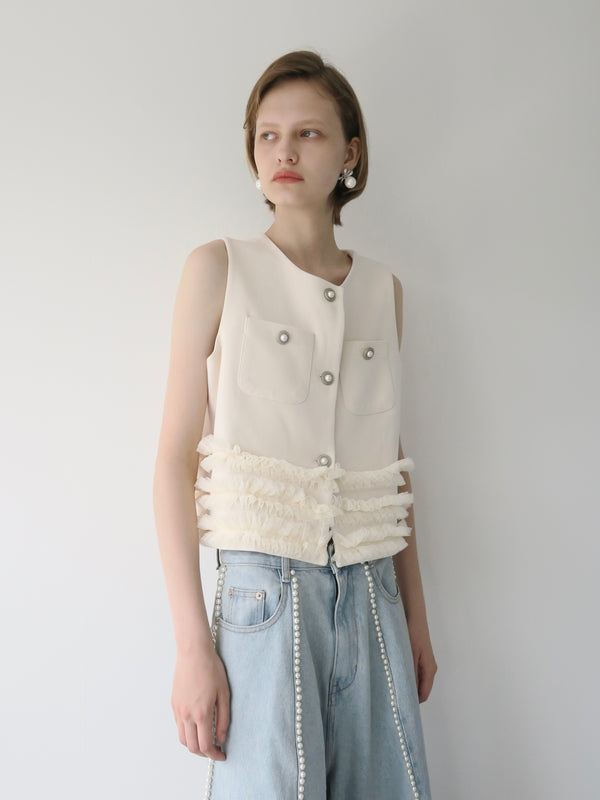 pearl pocket frill vest
