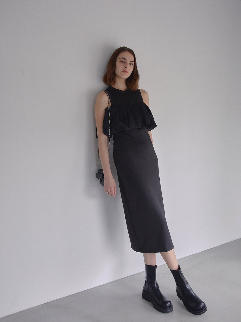 SLEEVELESS RUFFLE DRESS
