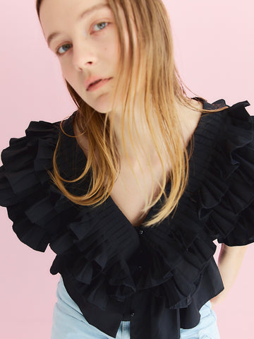 RAFFLE FRILL TOPS（BLACK） – AMOMMA