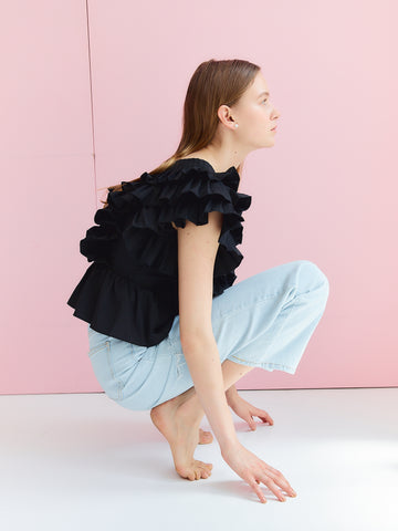 RAFFLE FRILL TOPS（BLACK） – AMOMMA