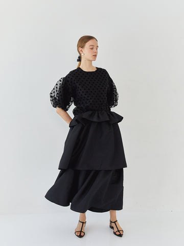 VOLUME UP FLARE SKIRT(BLACK) – AMOMMA 