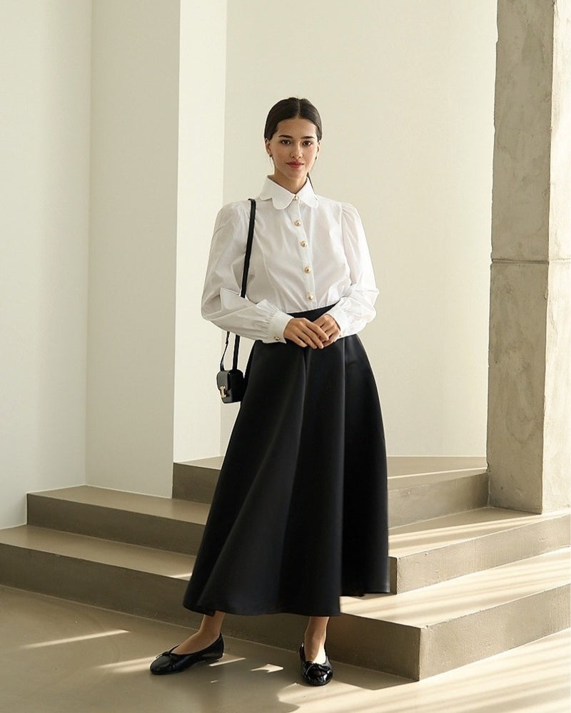VOLUME SATIN FLARE SKIRT