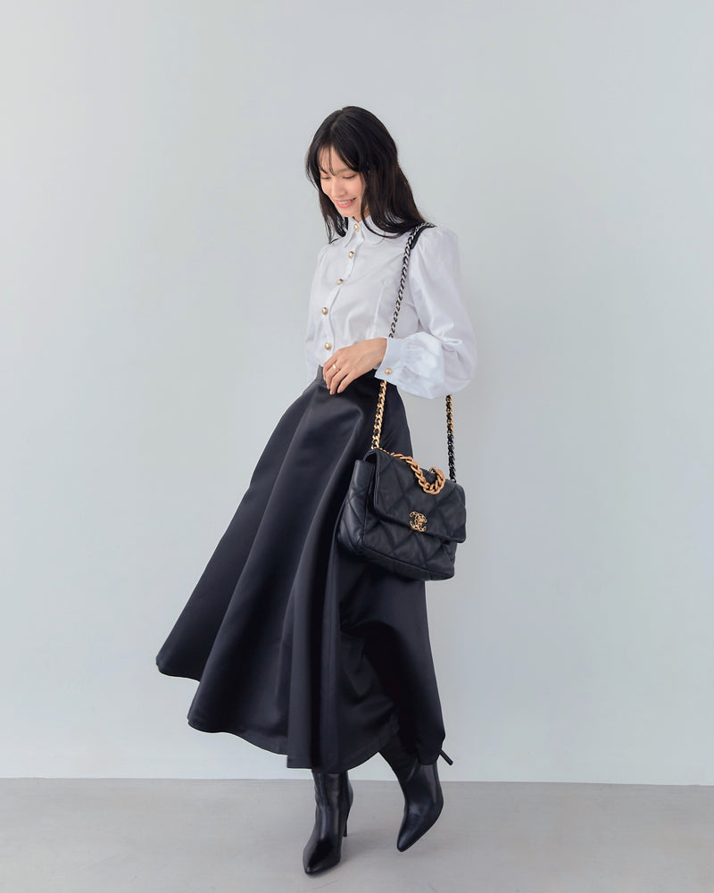 VOLUME SATIN FLARE SKIRT