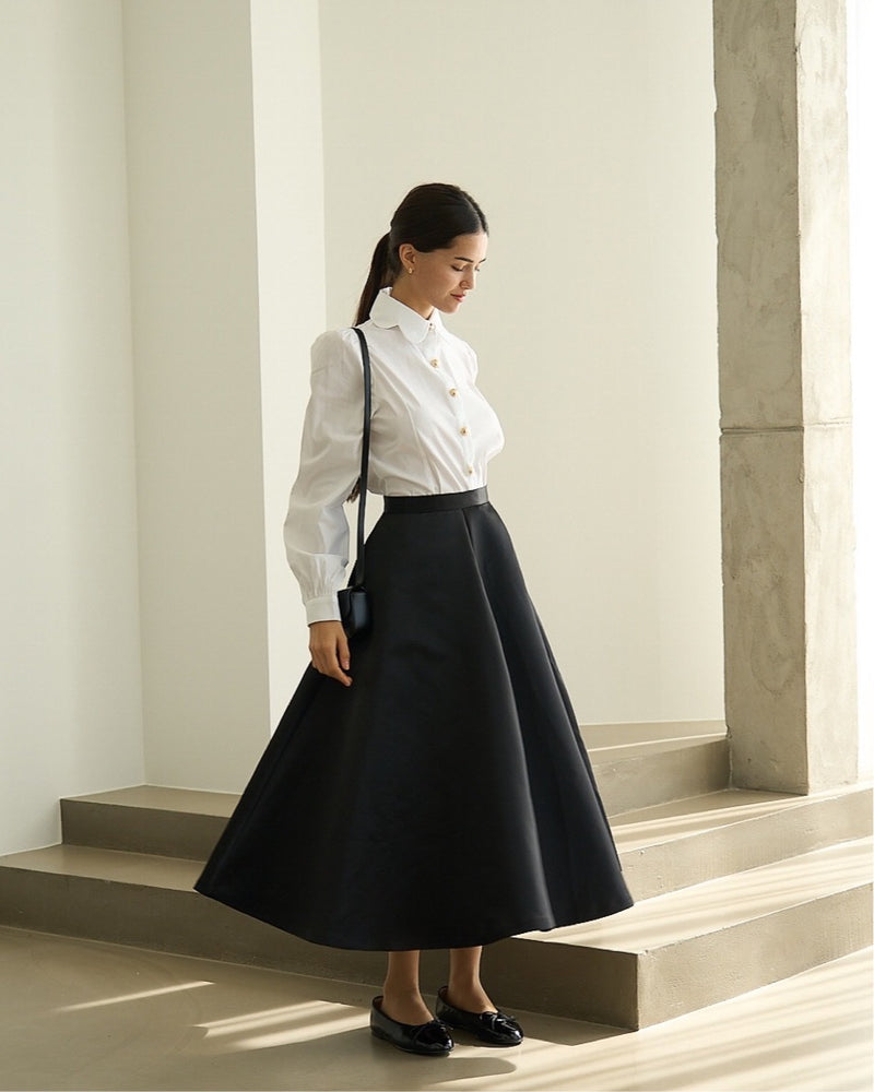VOLUME SATIN FLARE SKIRT
